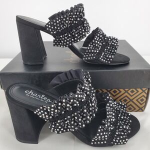 Charles by‎ Charles David Royals Cinched Block Heel Black Rhinestones Womens 8M